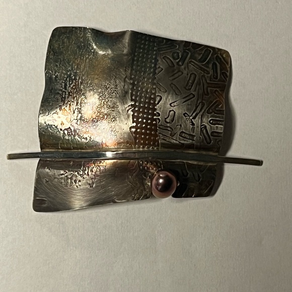 Lynda Fulleryon Bahr Modernist Abstract Sterling silver brooch / Pearl, signed. - Picture 4 of 8